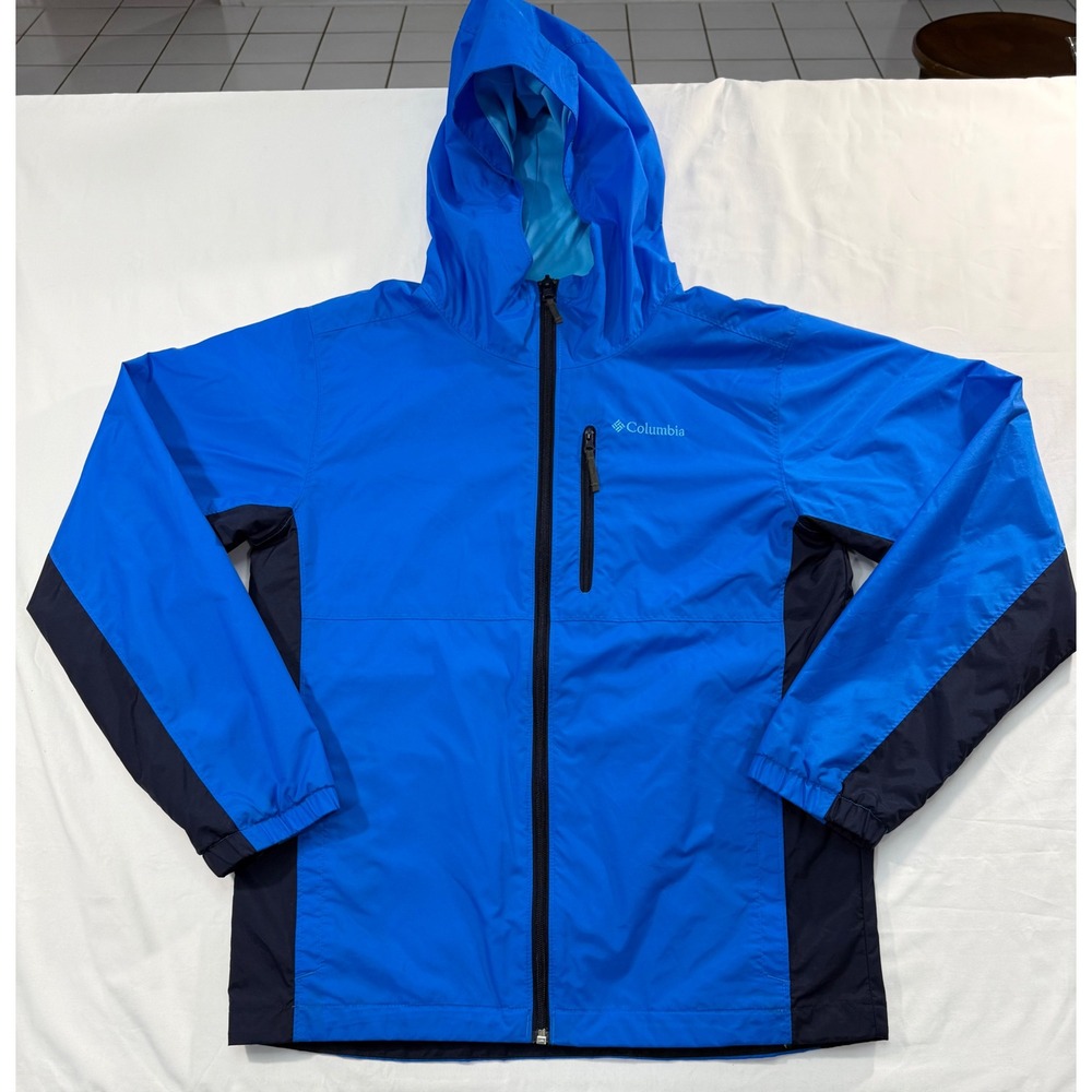 Columbia Mens Blue Hooded Windbreaker Jacket Full Zip KB3210 Size L